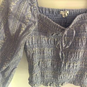 AE cropped smocked long sleeve top